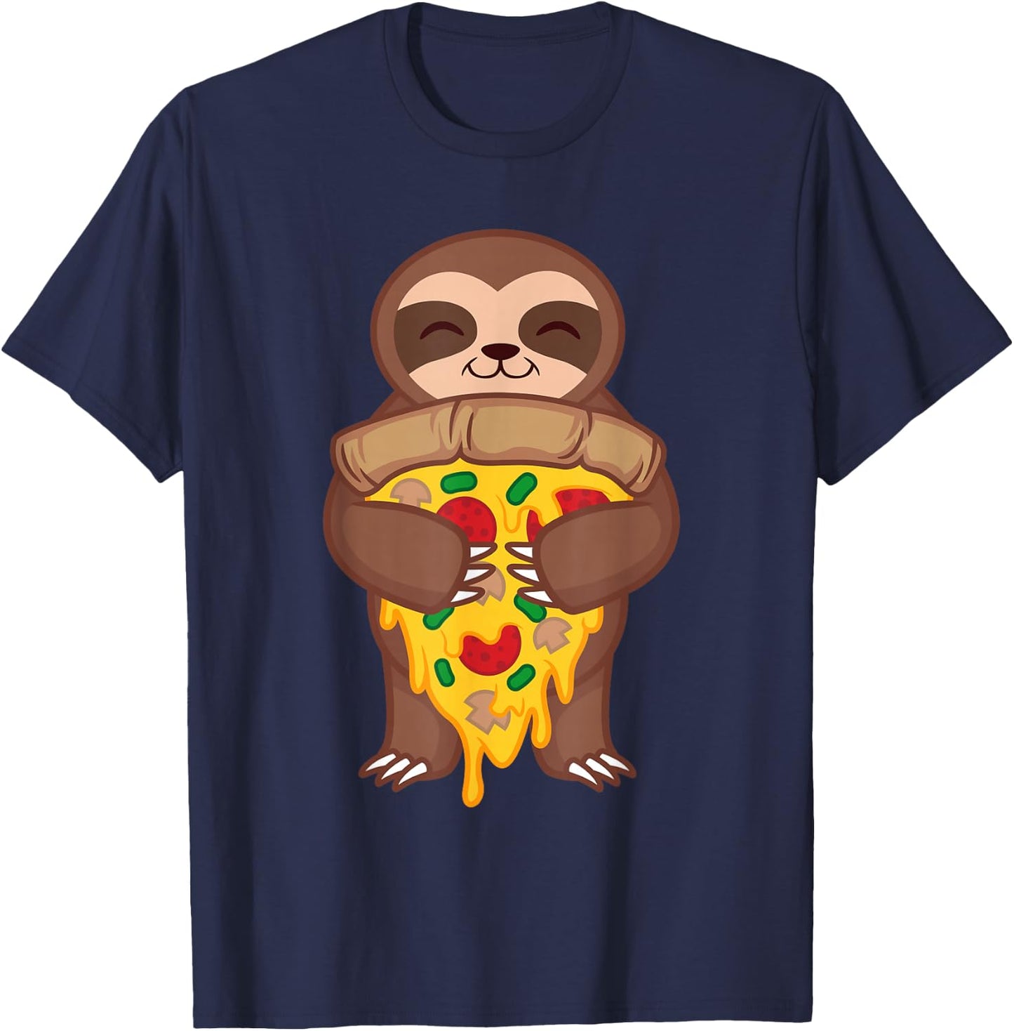 Sloth Holding Pepperoni Pizza Funny Foodie Animal Lover Gift T-Shirt - T-Shirt | Navy