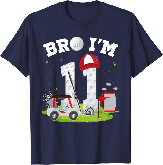 Bro I'm 11 Year Old Golf Theme 11th Birthday Golfer T-Shirt - T-Shirt | Navy