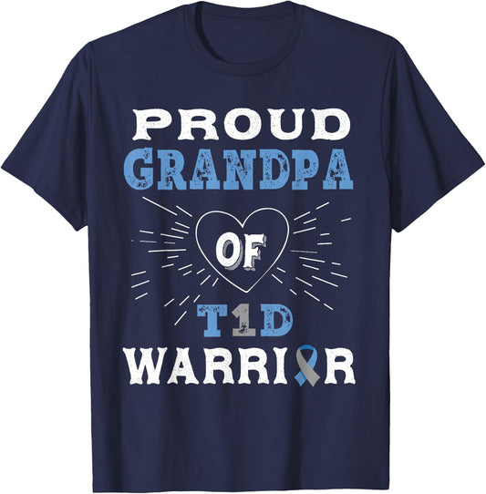 T1D Proud Grandpa Diabetes Awareness Type 1 Insulin Pancreas T-Shirt - T-Shirt | Navy