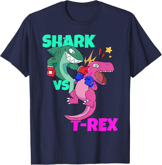 Shark vs Dinosaur T rex Boxing Gloves for Kids Boys Gift T-Shirt - T-Shirt | Navy