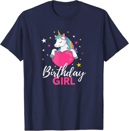 Birthday Girl Unicorn T-Shirt - T-Shirt | Navy