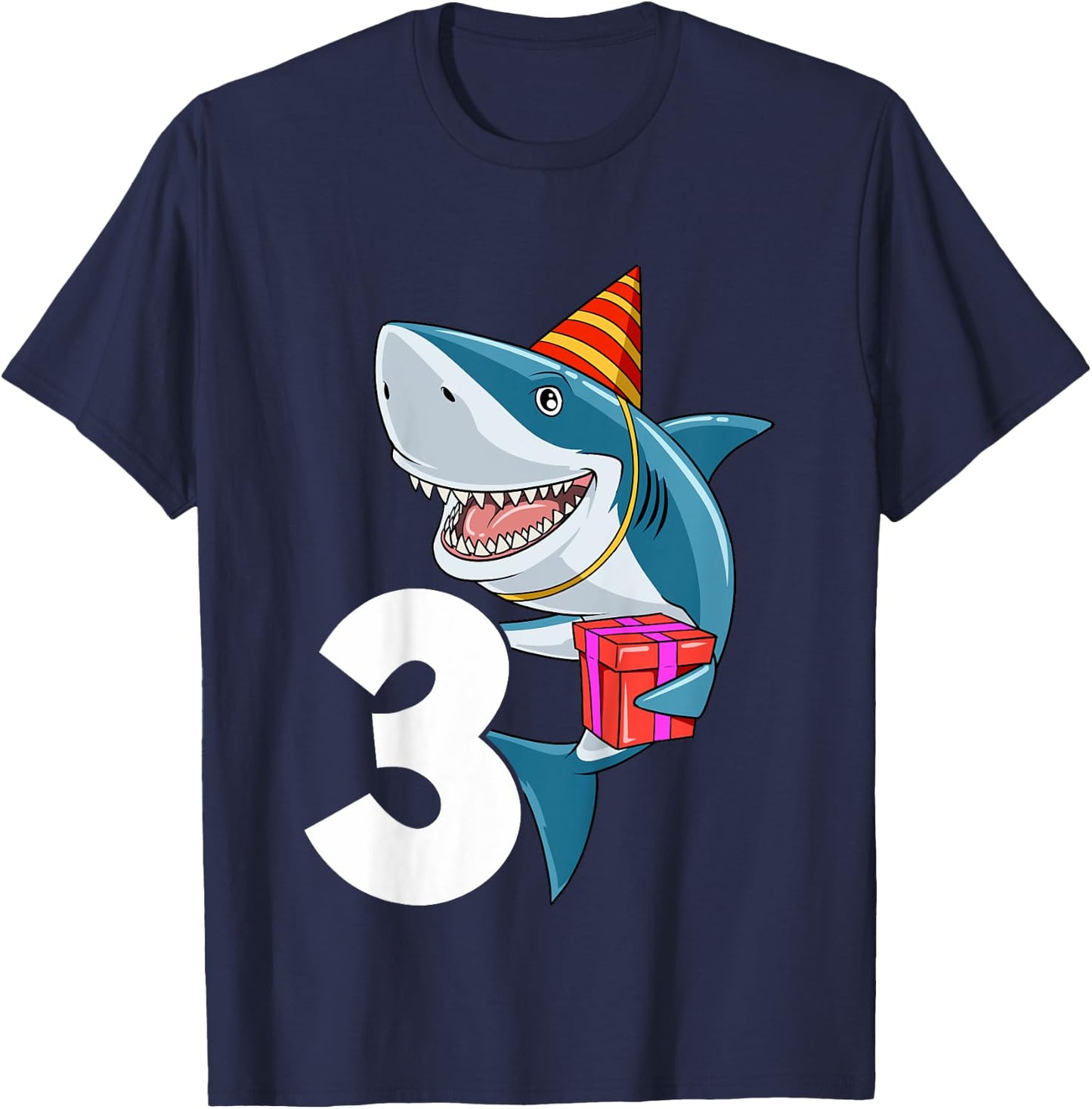 Kids Shark Birthday 3 Shark 3rd Birthday Outfit Shark 3rd Party T-Shirt - T-Shirt | Navy