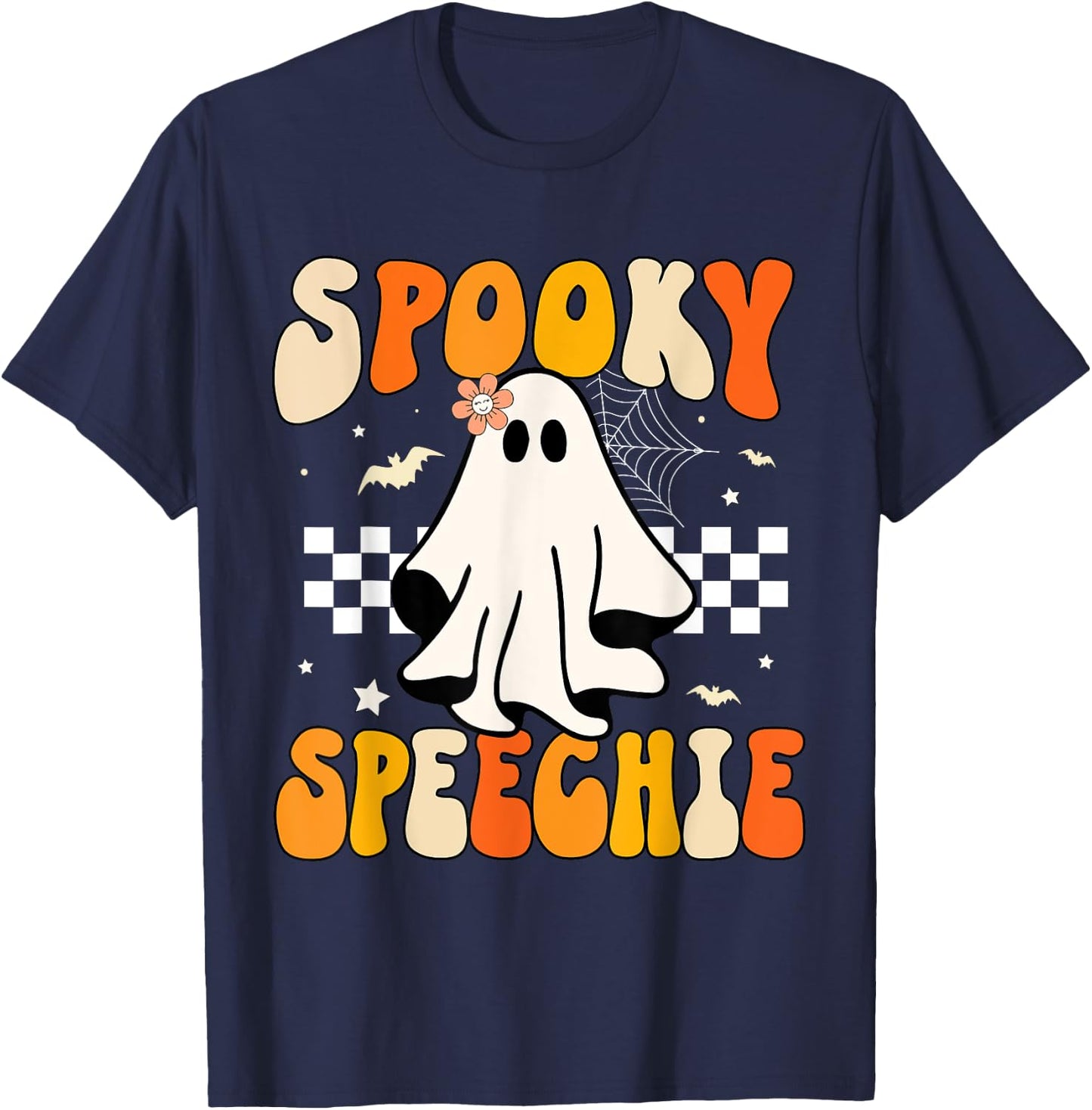 Retro Speech Therapy Halloween Spooky Speechie Language T-Shirt - T-Shirt | Navy