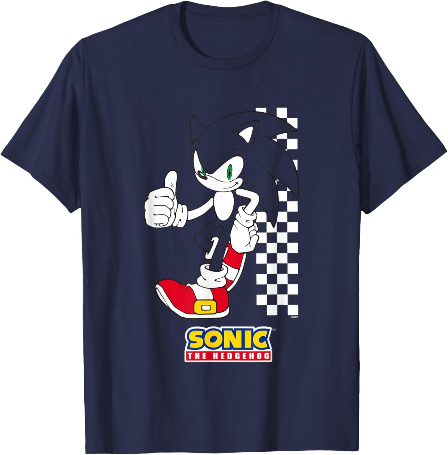 Sonic The Hedgehog Thumbs Up Leaning On Wall T-Shirt - T-Shirt | Navy