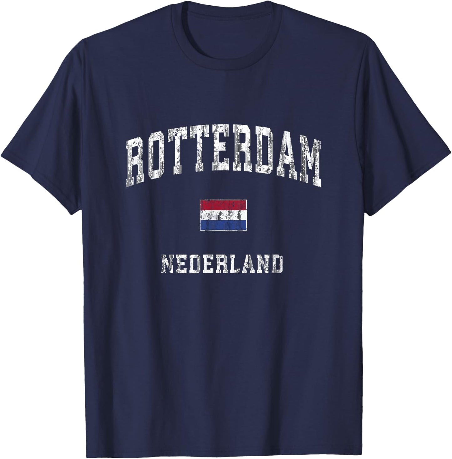 Rotterdam Netherlands Vintage Athletic Sports Design T-Shirt - T-Shirt | Navy