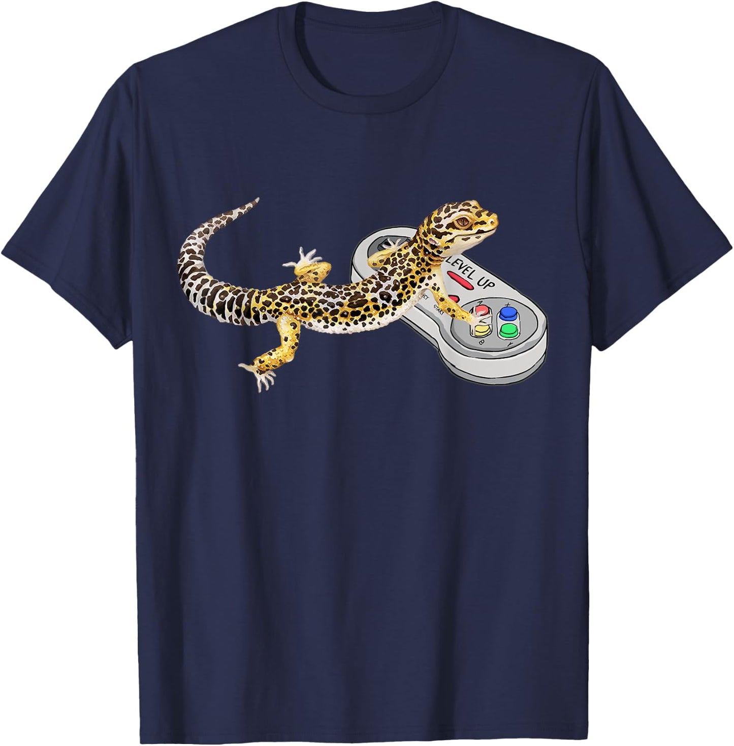 Leopard Gecko Playing Video Game Lizard & Reptiles Gamers Small T-Shirt - T-Shirt | Navy