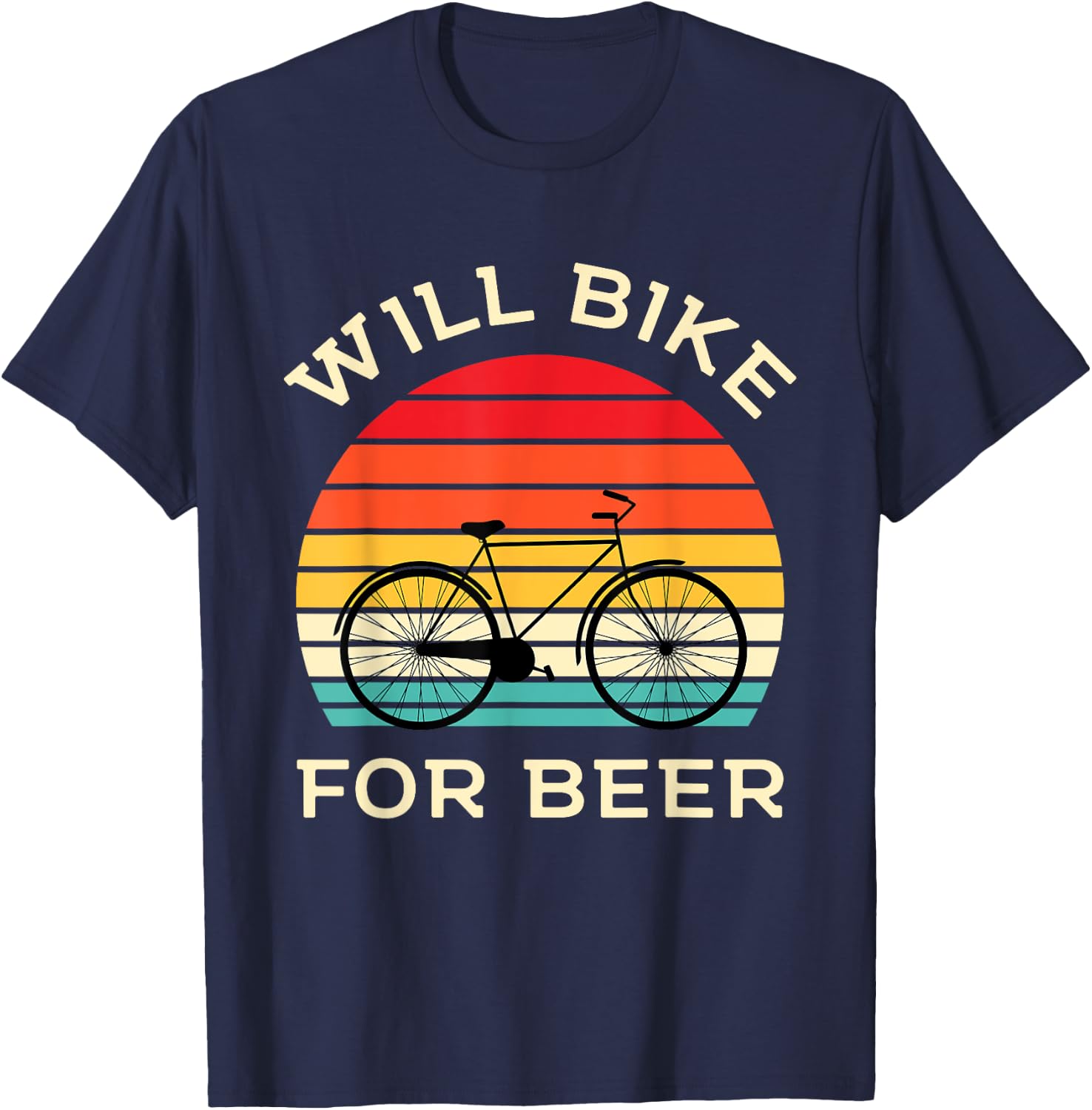 Will Bike for Beer - Funny Cycling & Beer Lover T-Shirt - T-Shirt | Navy