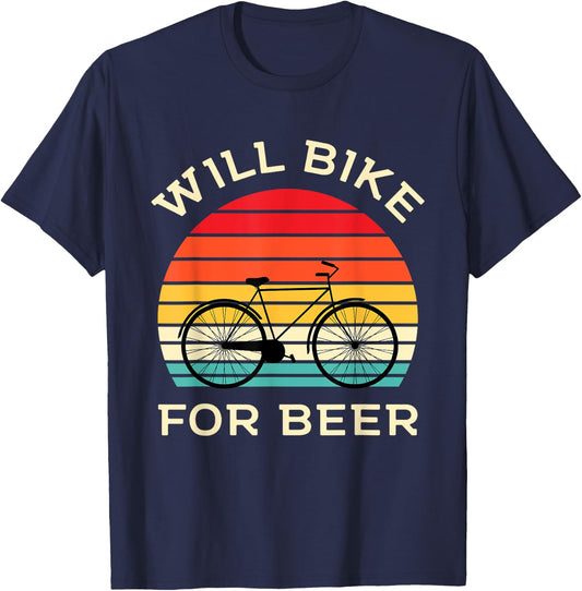 Will Bike for Beer - Funny Cycling & Beer Lover T-Shirt - T-Shirt | Navy