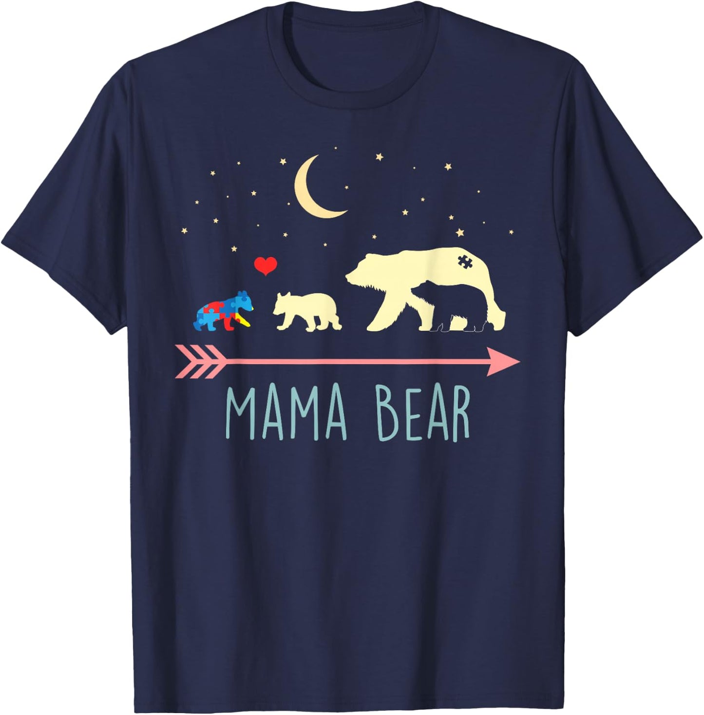 Autism Awareness Mama Bear with 3 Cubs T-Shirt - T-Shirt | Navy