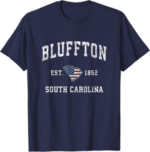 Bluffton South Carolina SC Vintage American Flag Design T-Shirt - T-Shirt | Navy