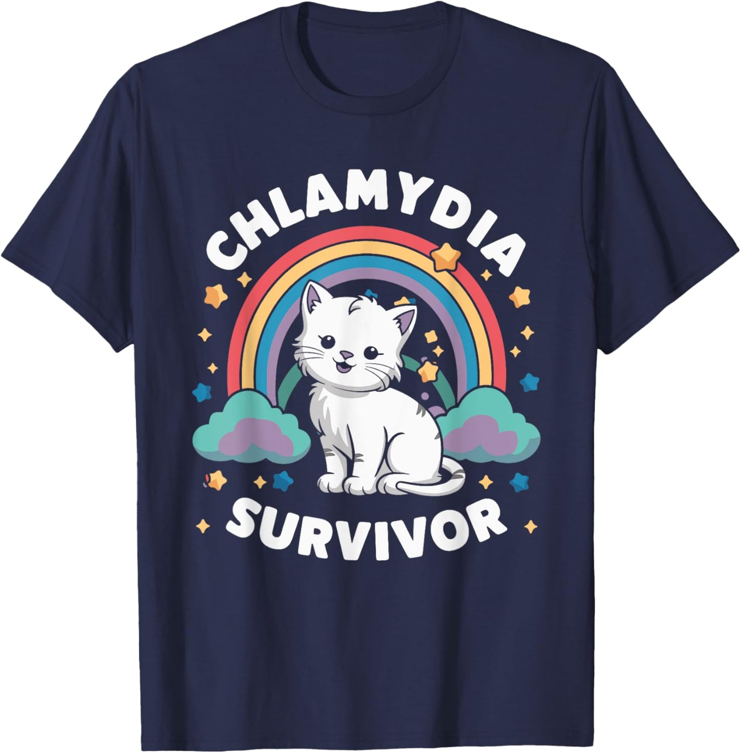 Cat Funny Embarrassing Meme Adult Humor Chlamydia Survivor , Small, Black T-Shirt - T-Shirt | Navy