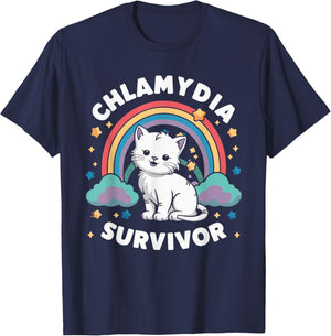Cat Funny Embarrassing Meme Adult Humor Chlamydia Survivor , Small, Black T-Shirt - T-Shirt | Navy