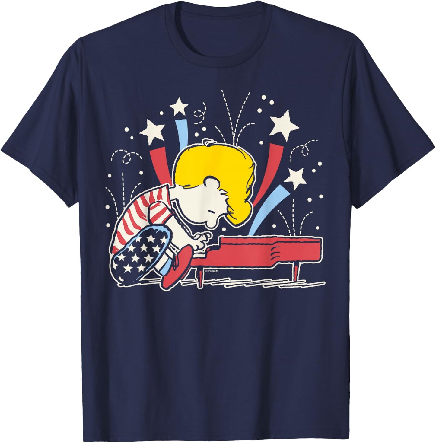 Peanuts - Schroeder Americana Piano And Stars T-Shirt - T-Shirt | Navy