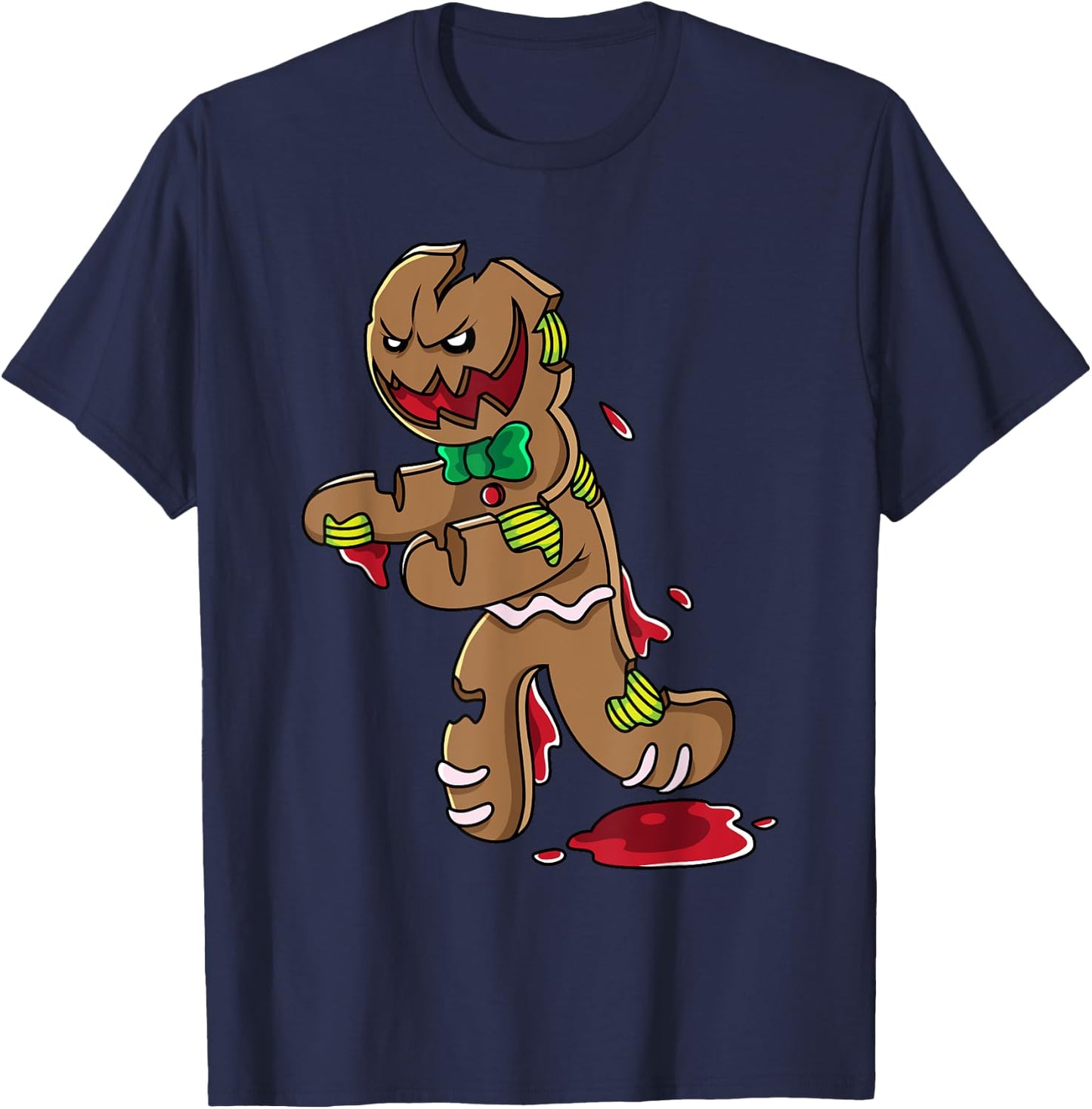 Scary Zombie Gingerbread Man Christmas Horror Krampus Cookie T-Shirt - T-Shirt | Navy