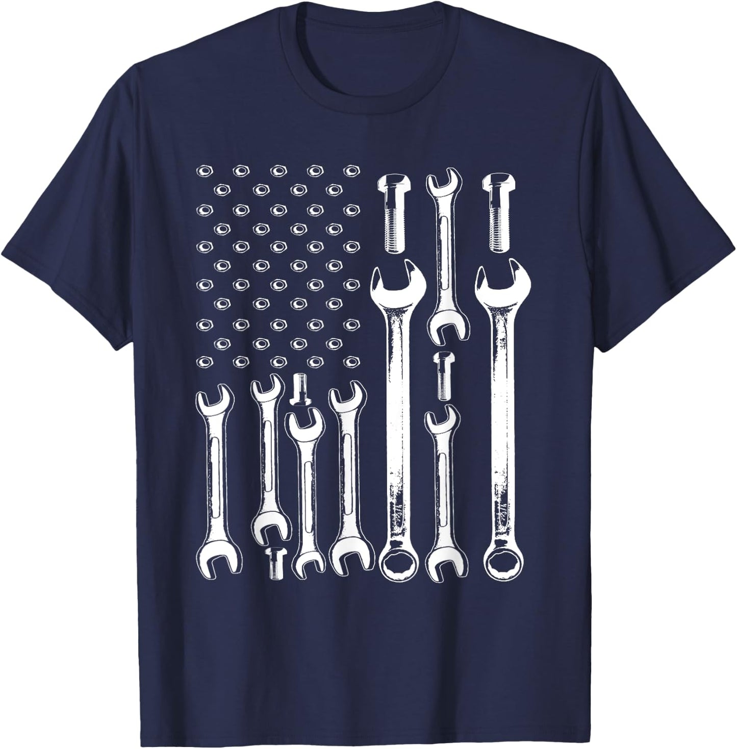 American Flag Mechanic Patriotic Funny Auto Wrench Men Gifts T-Shirt - T-Shirt | Navy
