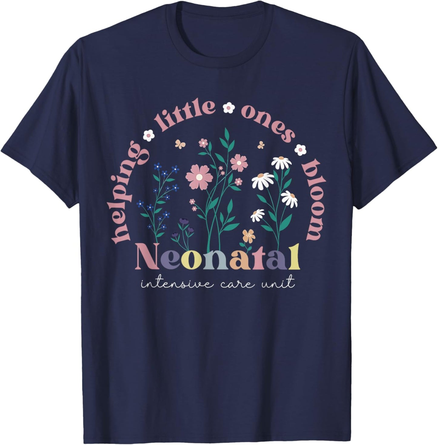 Wildflower Neonatal Intensive Care Unit NICU Nurse Groovy T-Shirt - T-Shirt | Navy