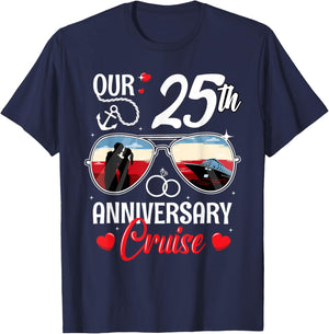 25th Wedding Anniversary Cruise Vacation Husband Wife Couple T-Shirt - T-Shirt | Navy