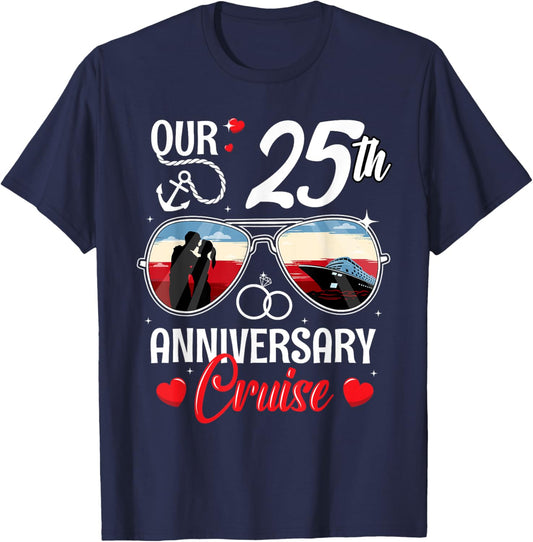 25th Wedding Anniversary Cruise Vacation Husband Wife Couple T-Shirt - T-Shirt | Navy