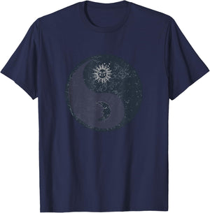 Meditation Yin Yang Sun Moon Distressed T-Shirt - T-Shirt | Navy