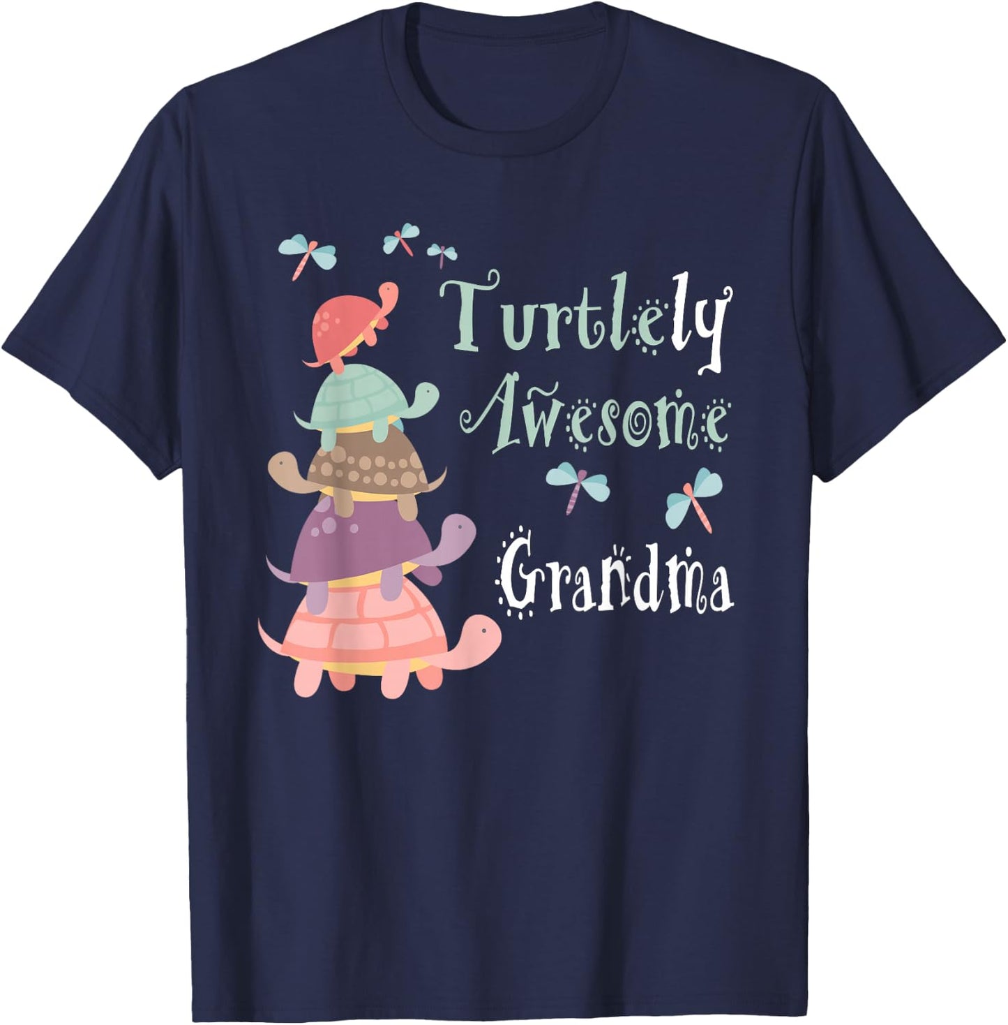 Fabulously Festive Family Gifts - Best Grandma Ever - Whimsical Grandma With Cute Turtles T-Shirt - T-Shirt | Navy