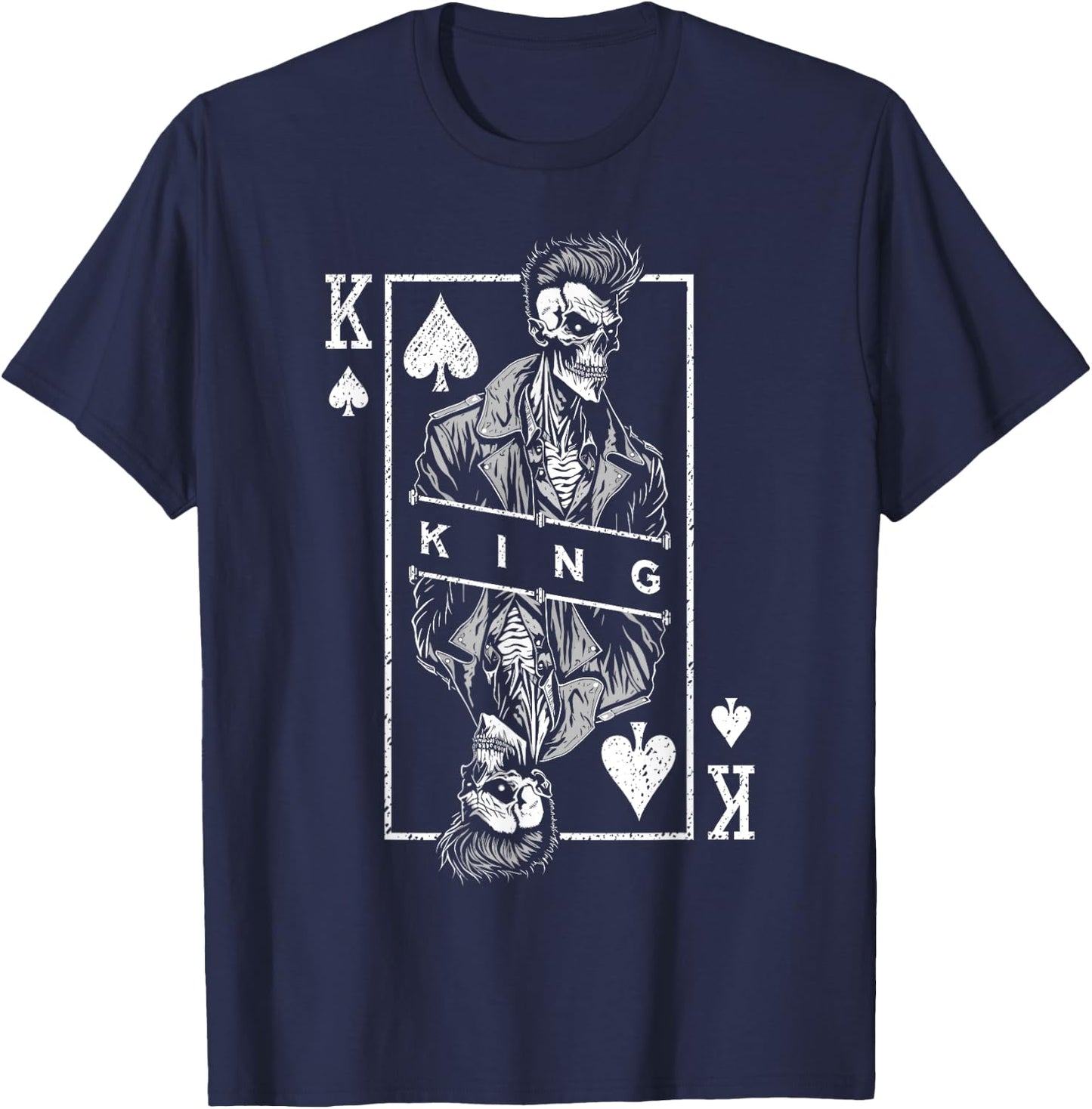 King Of Spades Poker Biker Zombie Halloween Playing Card T-Shirt - T-Shirt | Navy