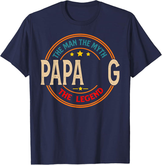 PAPA G The Legend The Man, Funny PAPA G Fathers Day T-Shirt - T-Shirt | Navy