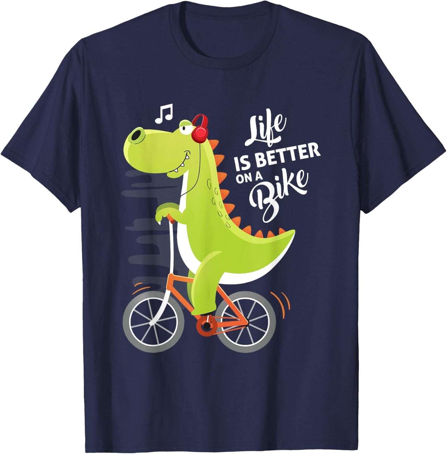 Life is Better On a Bike Cute Dinosaur Bike Cycling Kids T-Shirt - T-Shirt | Navy