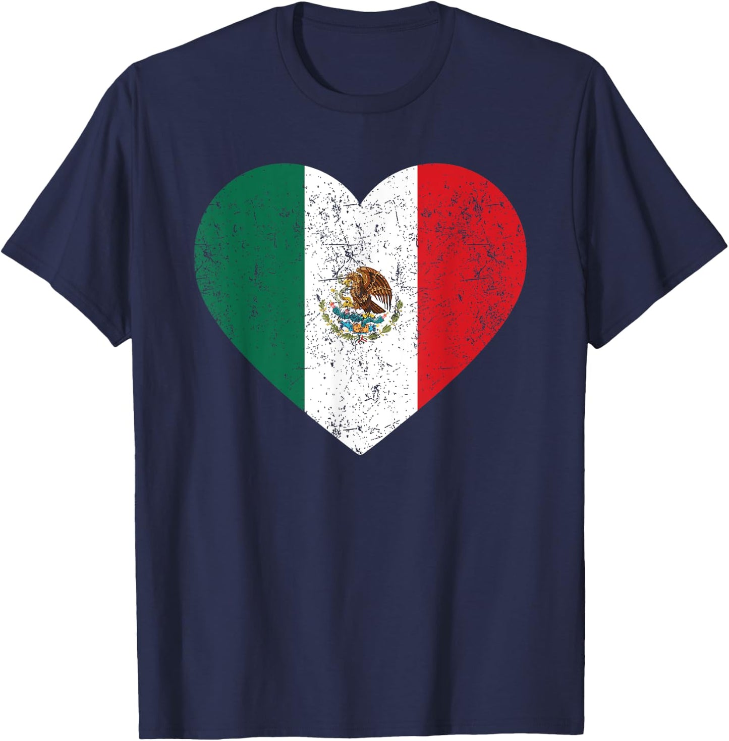 Mexico Flag Heart Mexican Independence Day Women Men Kids T-Shirt - T-Shirt | Navy