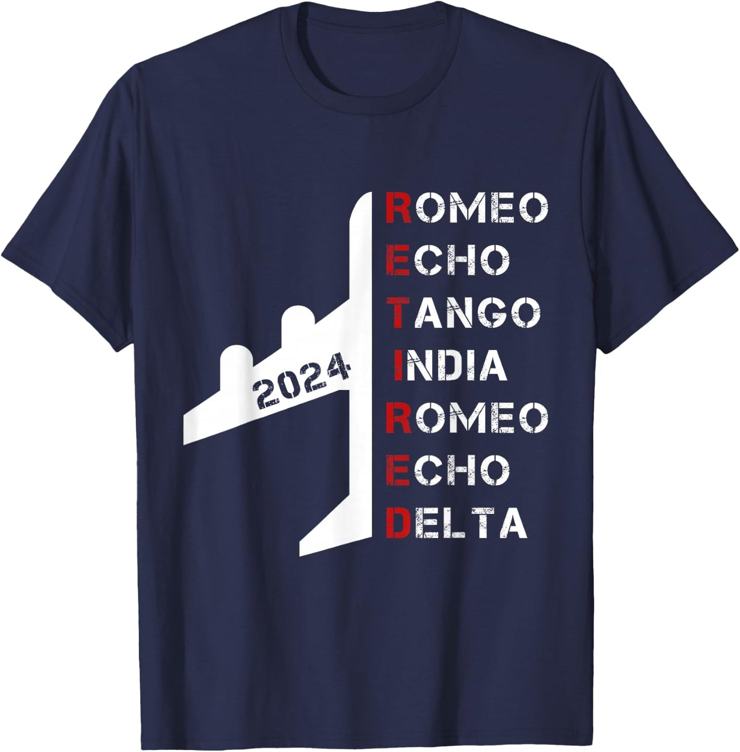Retired Pilot 2024 Phonetic Alphabet Retirement Gift T-Shirt - T-Shirt | Navy