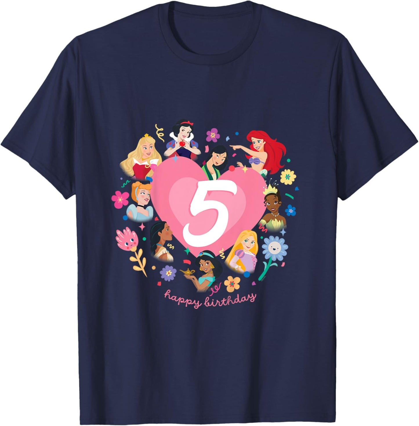 Disney Princess Heart 5 Years Old Happy Fifth Birthday T-Shirt - T-Shirt | Navy