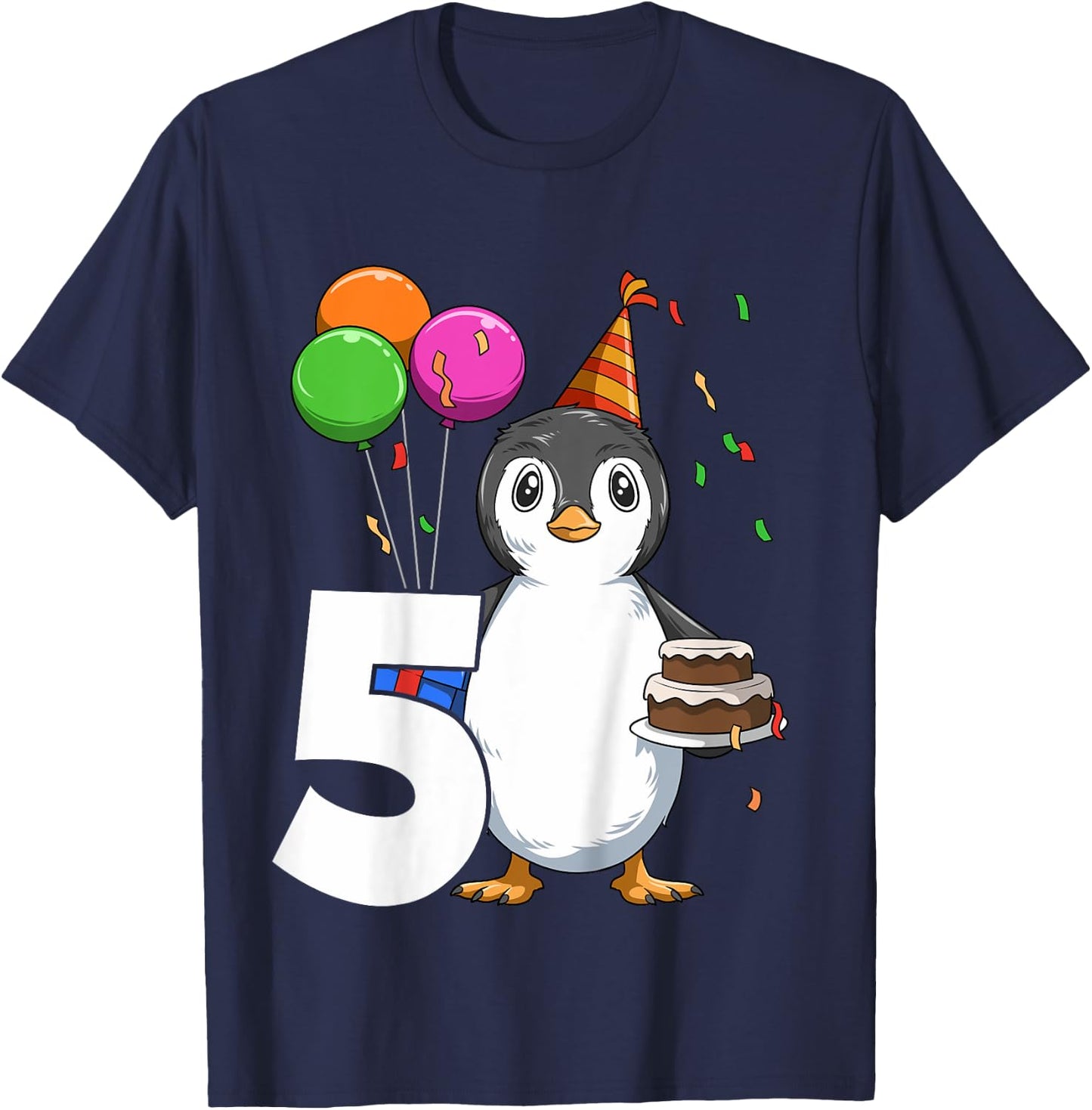 Penguin Birthday 5 Penguin 5th Birthday Outfit Penguin Party T-Shirt - T-Shirt | Navy