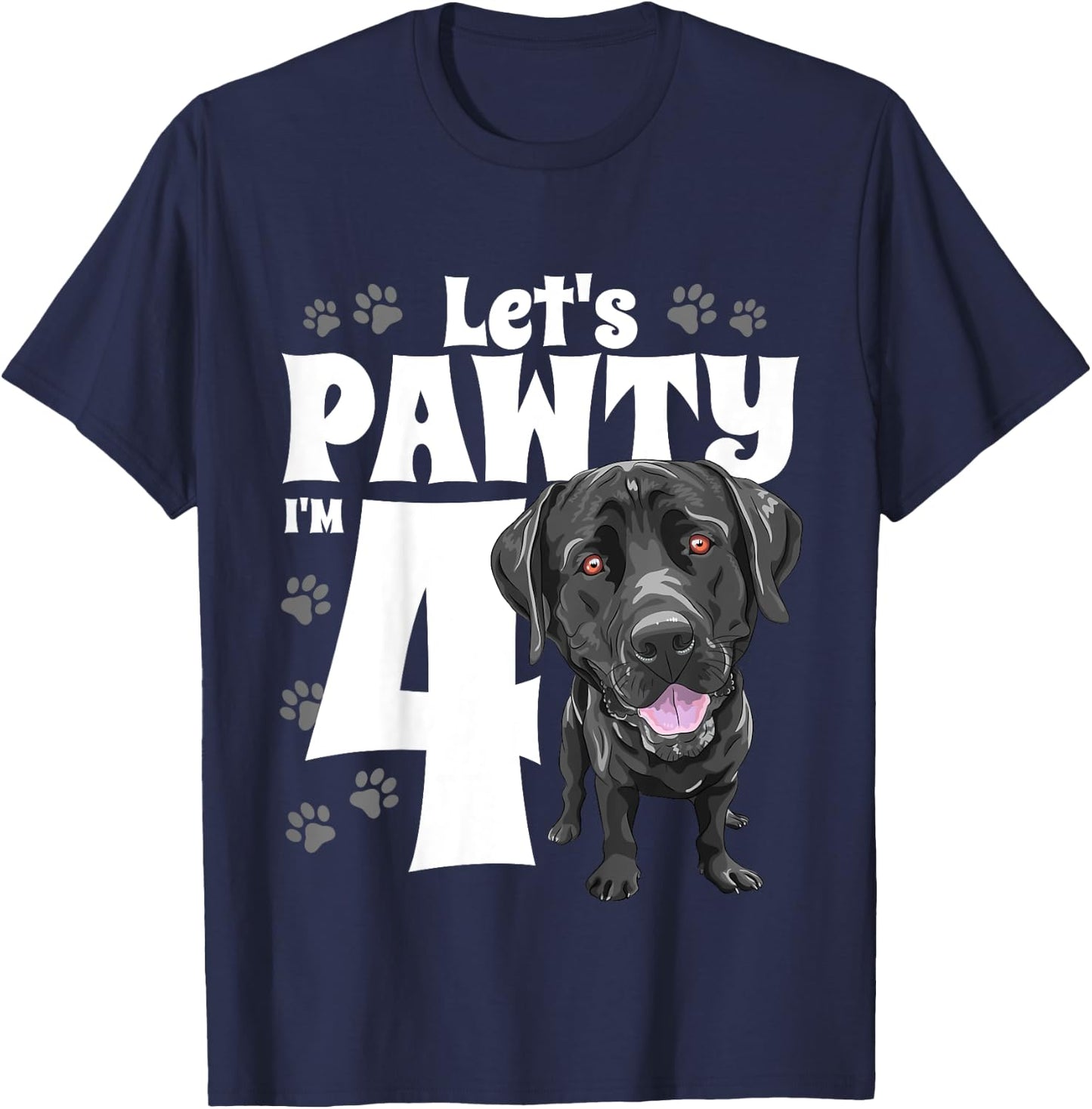 4 Year Old Black Lab Dog Birthday Pawty Labrador 4th Gift T-Shirt - T-Shirt | Navy