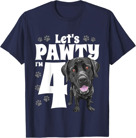 4 Year Old Black Lab Dog Birthday Pawty Labrador 4th Gift T-Shirt - T-Shirt | Navy