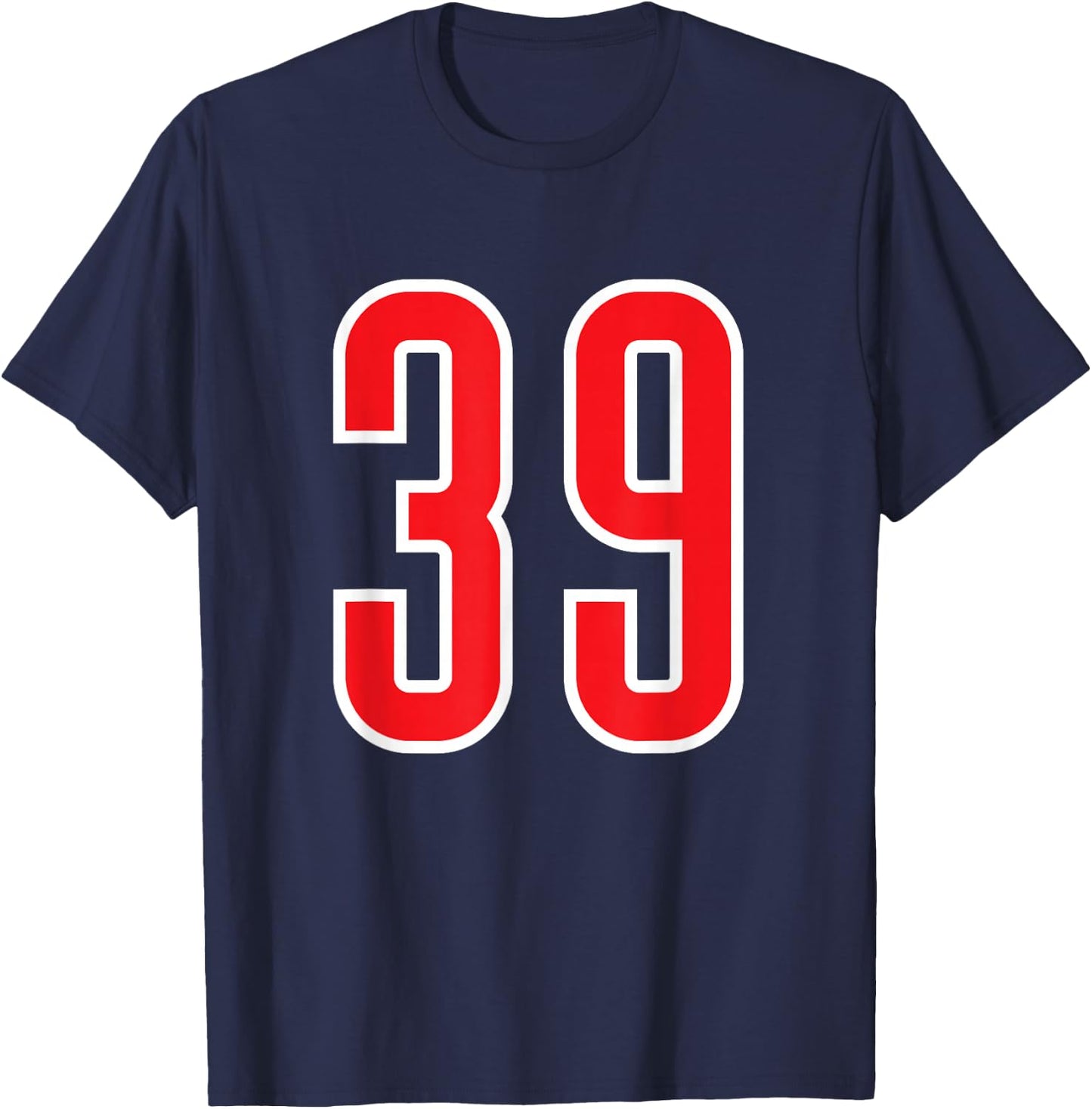 White Red Sports Team Number 39 T-Shirt - T-Shirt | Navy
