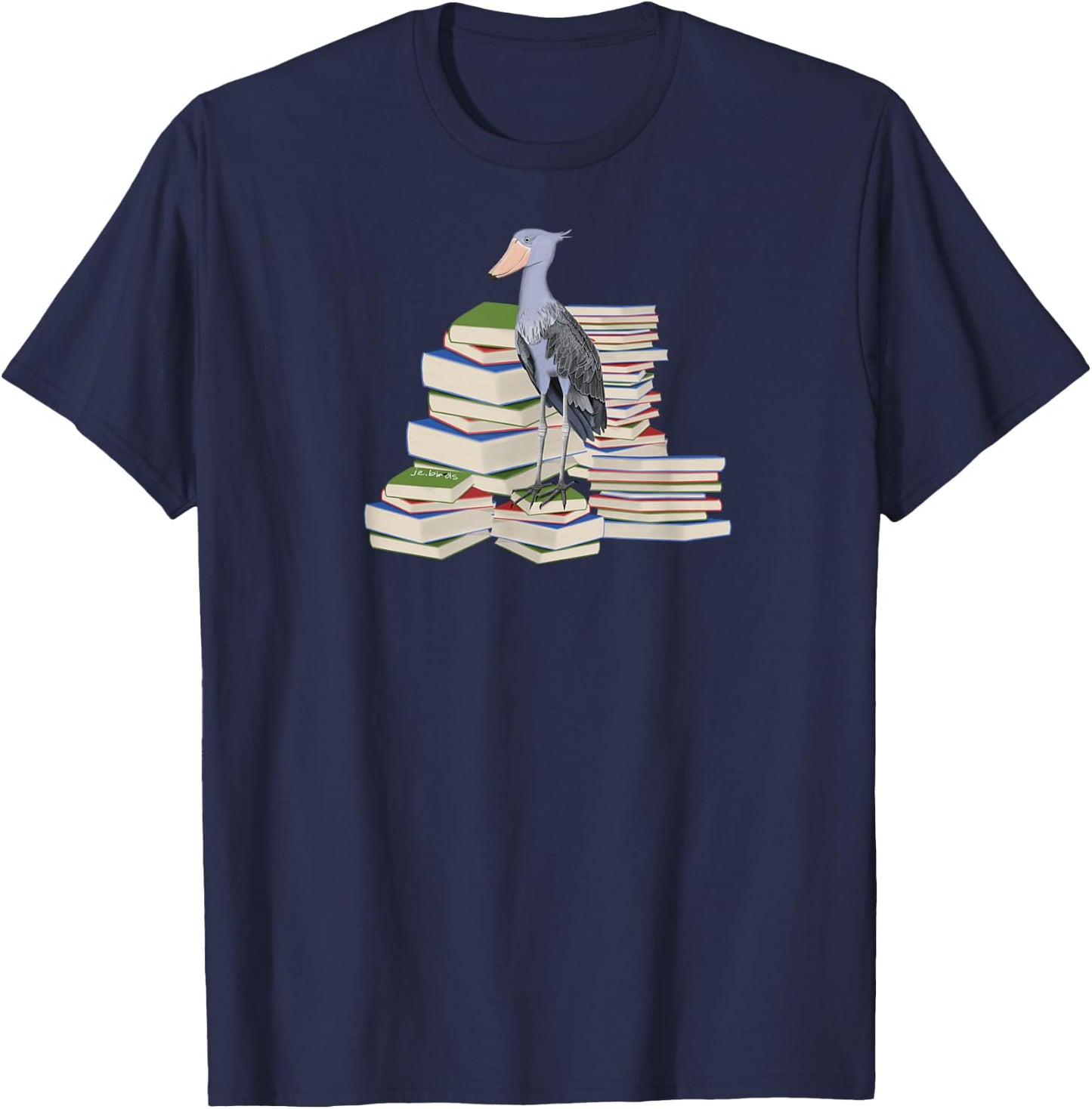 Shoebill Birds and Books Reading Bird Watching Bookworm T-Shirt - T-Shirt | Navy