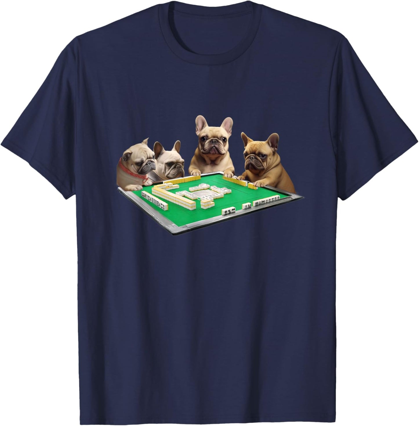 French Bulldog Dog Mahjong Funny Men's Funny Clothes Funny Goods Gift Neta Jongshan T-Shirt - T-Shirt | Navy
