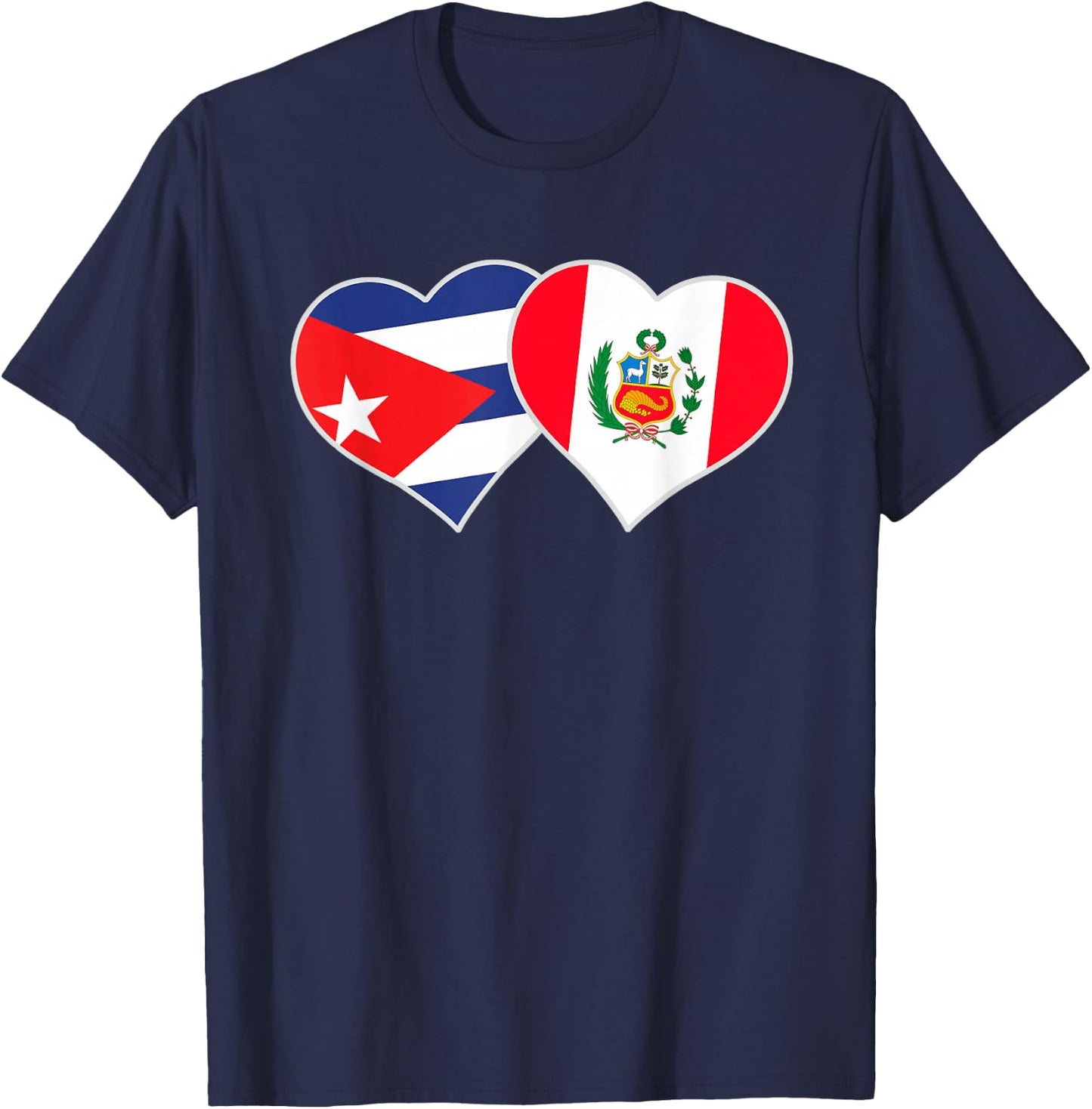 Cuban Peruvian Flag Love Peru Cuba Heart T-Shirt - T-Shirt | Navy