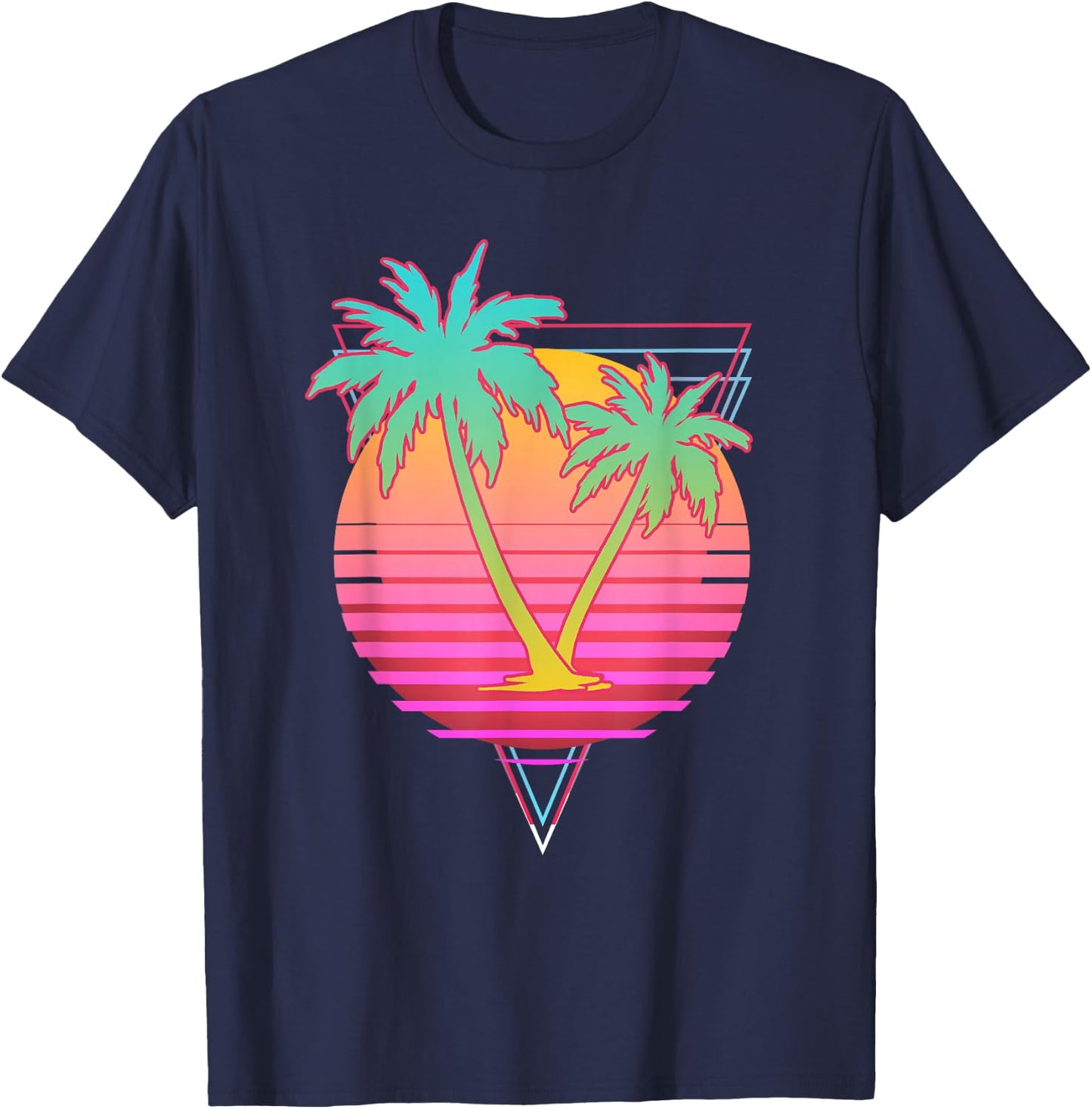 Retro Art 1980s Synthwave Sunset Vaporwave T-Shirt - T-Shirt | Navy