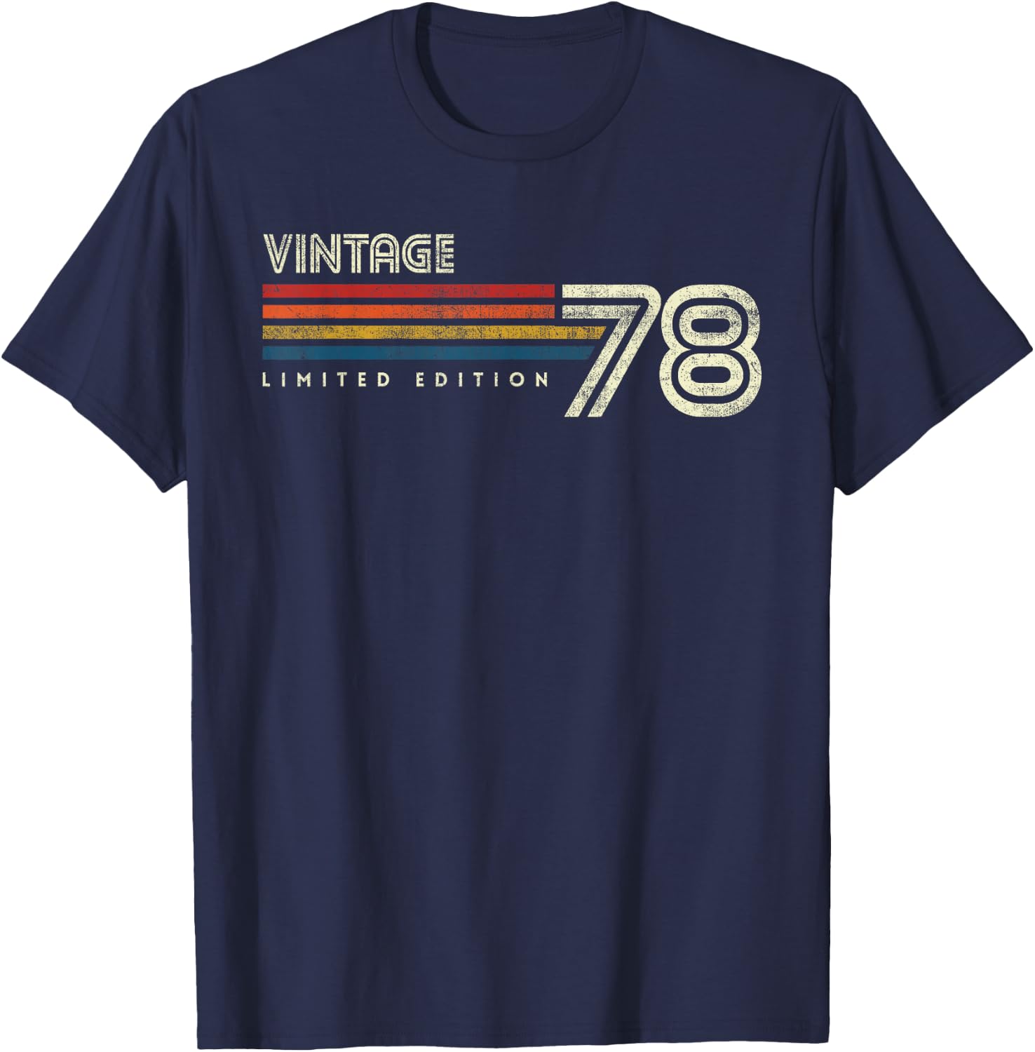 Vintage 1978 Chest Stripe Birthday T-Shirt - T-Shirt | Navy