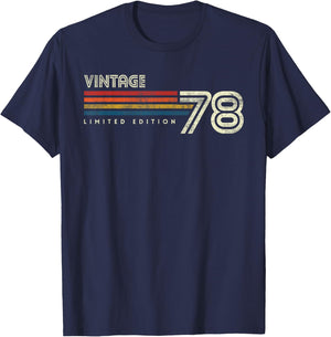 Vintage 1978 Chest Stripe Birthday T-Shirt - T-Shirt | Navy