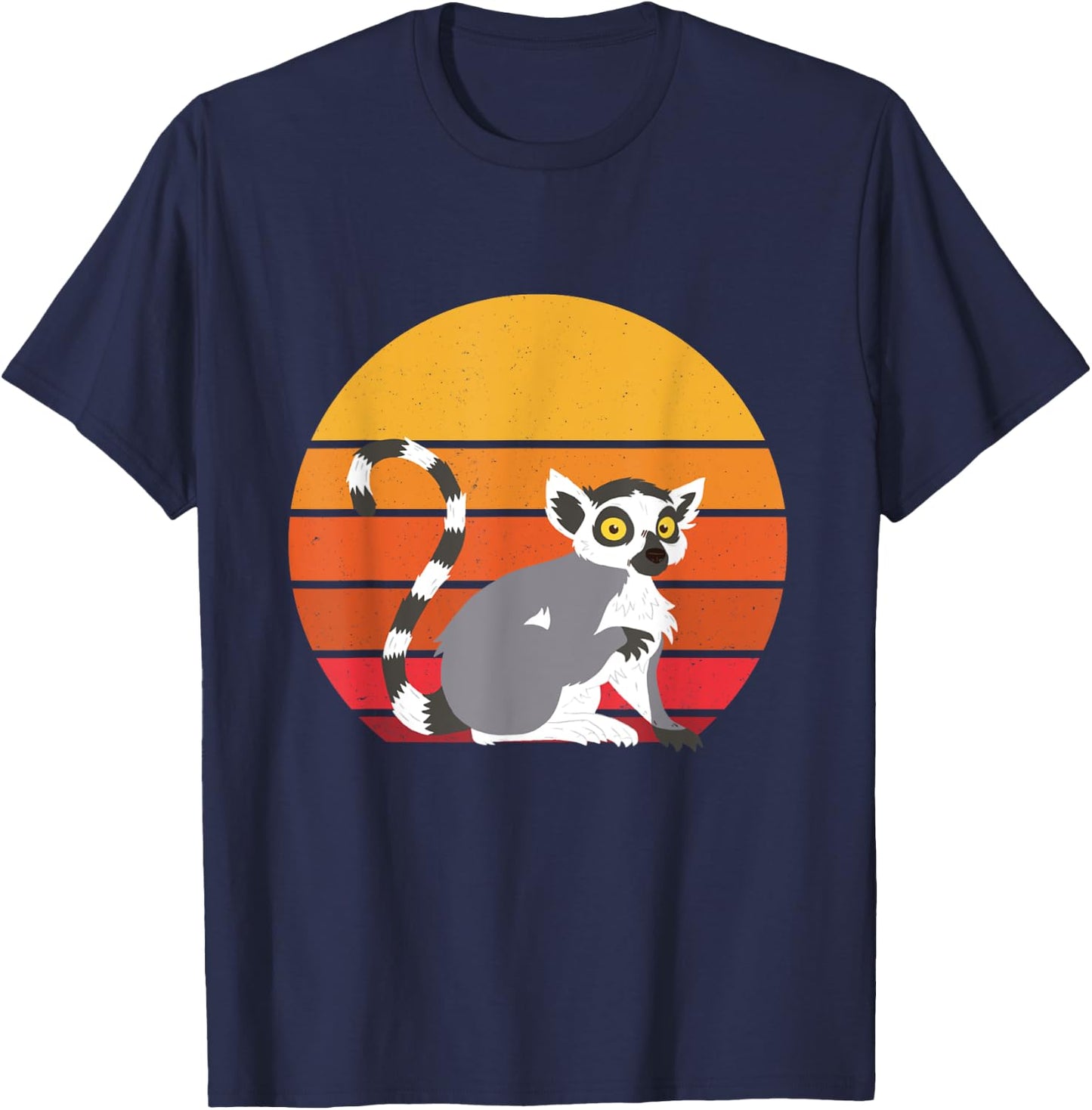 Lemur Sunset Funny Lemur Lover Retro Madagascar Animal T-Shirt - T-Shirt | Navy