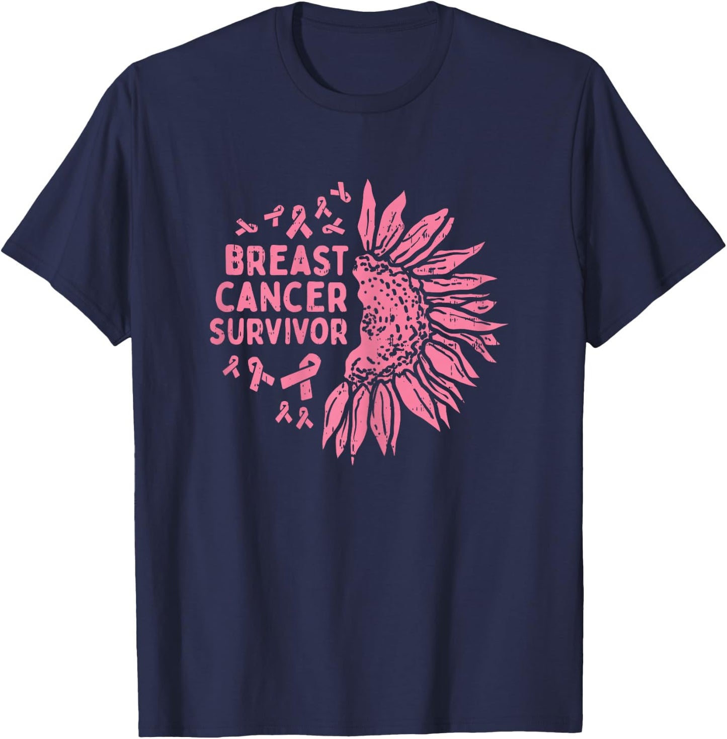 Sunflower Breast Cancer Survivor Pink Ribbon Awareness Women T-Shirt - T-Shirt | Navy