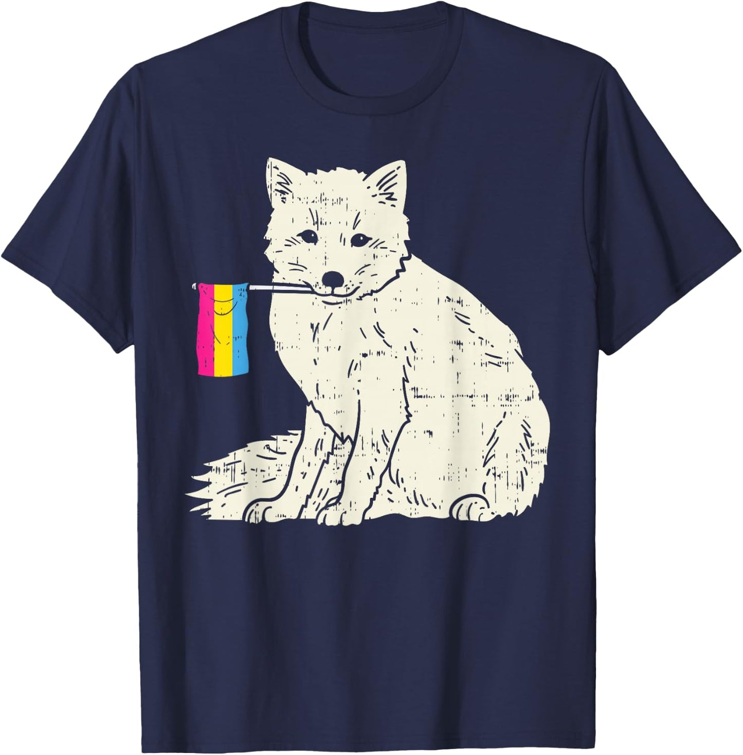 Snow Fox Pansexual Pride Flag Pan LGBT Animal Lover Gift T-Shirt - T-Shirt | Navy