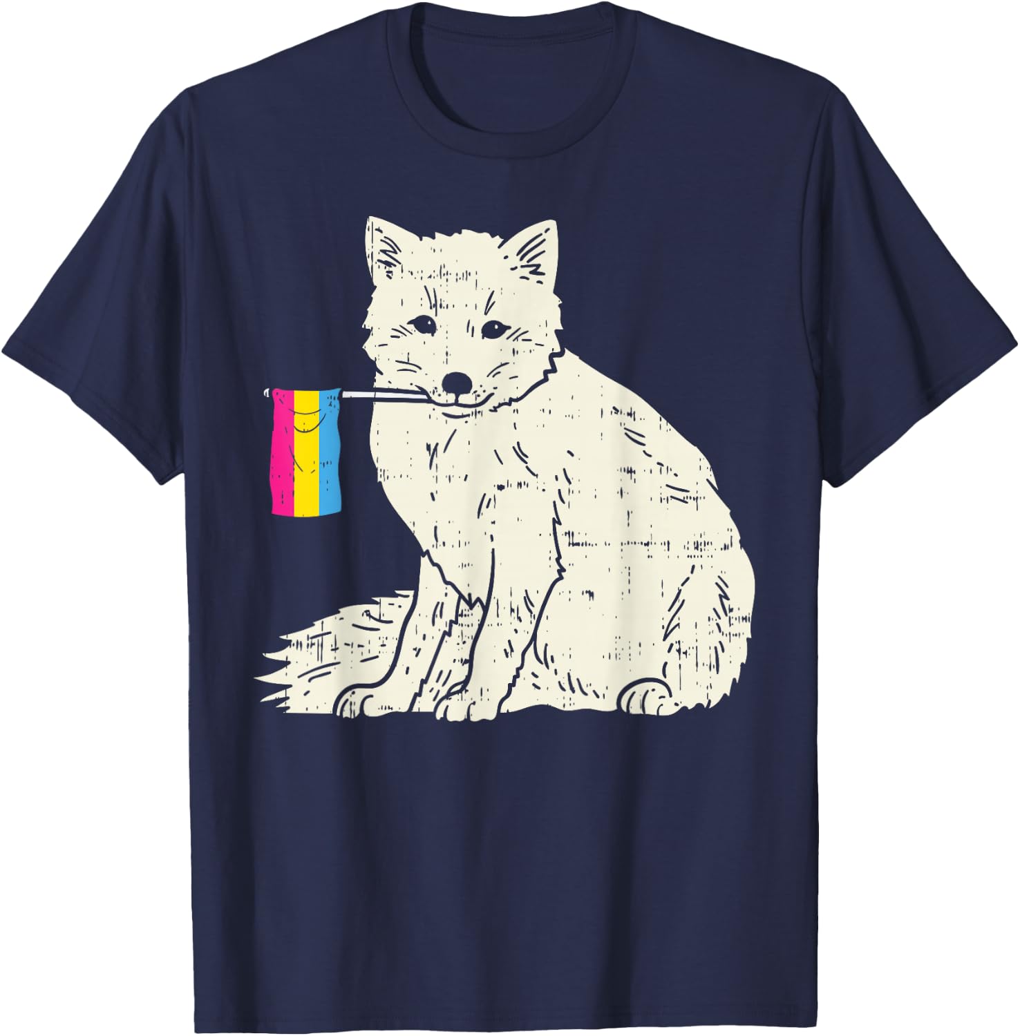 Snow Fox Pansexual Pride Flag Pan LGBT Animal Lover Gift T-Shirt - T-Shirt | Navy