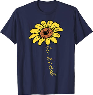 Sunflower Be Kind Retro Positivity Motivational Sayings Gift T-Shirt - T-Shirt | Navy