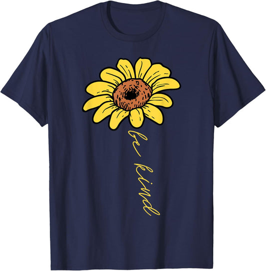 Sunflower Be Kind Retro Positivity Motivational Sayings Gift T-Shirt - T-Shirt | Navy