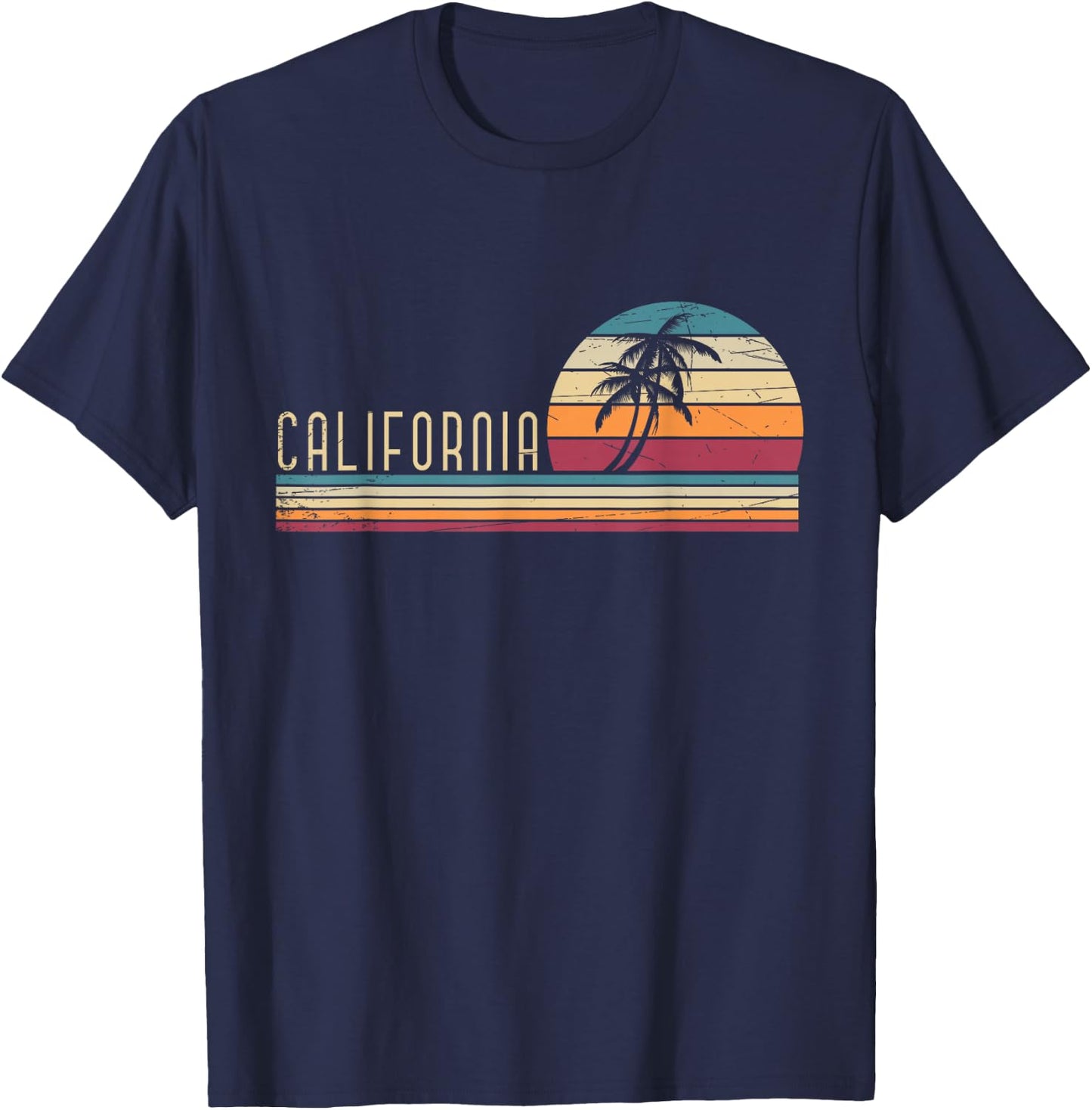 Cali Summer Vacation CA Palm Trees USA Retro California T-Shirt - T-Shirt | Navy