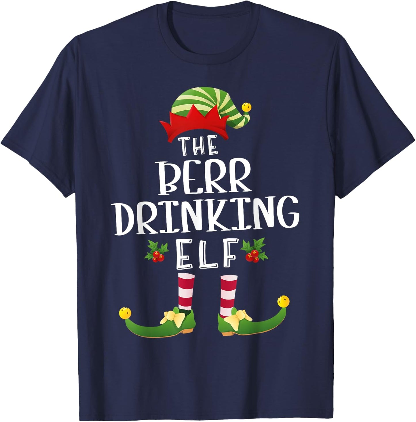 Beer Drinking Christmas Elf Matching Pajama X-Mas Party T-Shirt - T-Shirt | Navy