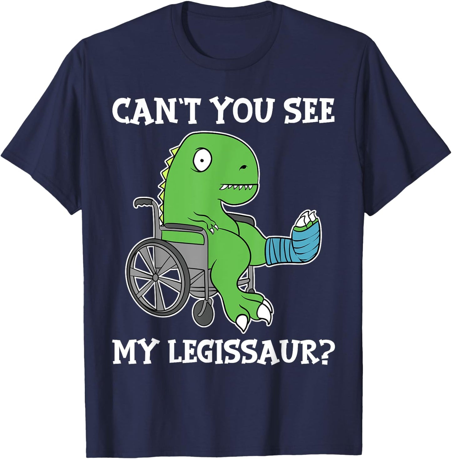 Dino Funny Get Well Broken Leg Gift Dinosaur with a Cast Small T-Shirt - T-Shirt | Navy