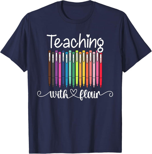 Teaching With Flair Kindergarten Teacher Back To School Women T-Shirt - T-Shirt | Navy